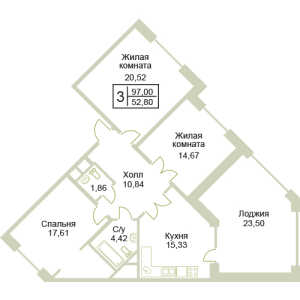 Планировка 3-комнатной квартиры в Зеленая околица