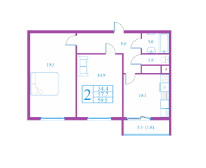 Планировка 2-комнатной квартиры в Афродита
