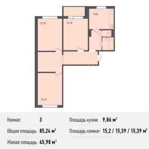 Планировка 3-комнатной квартиры в Домодедово парк