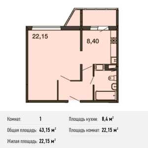Планировка 1-комнатной квартиры в Домодедово парк