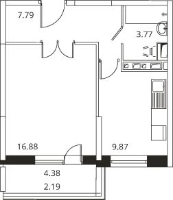 Планировка 1-комнатной квартиры в Квартал 29 - тип 1