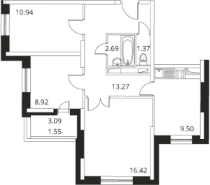 Планировка 3-комнатной квартиры в Квартал 29