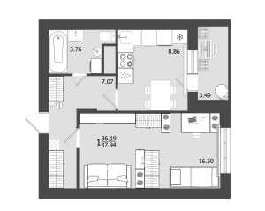 Планировка 1-комнатной квартиры в Олимп 3