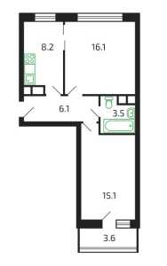 Планировка 2-комнатной квартиры в Брусчатый поселок