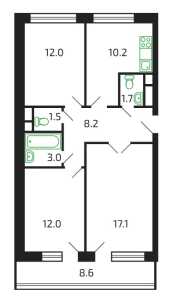 Планировка 3-комнатной квартиры в Брусчатый поселок