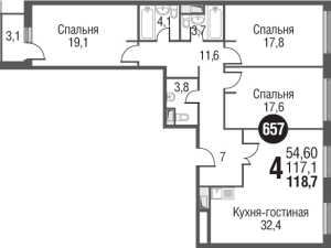Планировка 4-комнатной квартиры в Silver - тип 1