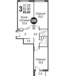 Планировка 3-комнатной квартиры в Silver