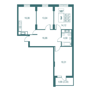Планировка 3-комнатной квартиры в Одинбург