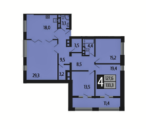 Планировка 4-комнатной квартиры в River Park Коломенское - тип 1