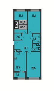 Планировка 3-комнатной квартиры в River Park Коломенское