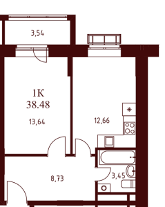 Планировка 1-комнатной квартиры в Воскресенский