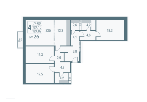 Планировка 4-комнатной квартиры в Резиденции композиторов - тип 1