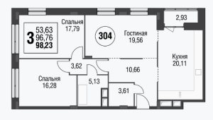 Планировка 3-комнатной квартиры в Резиденции архитекторов