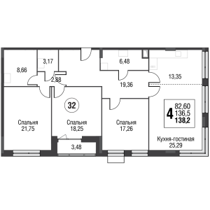 Планировка 4-комнатной квартиры в Резиденции архитекторов - тип 1