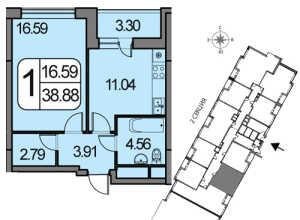 Планировка 1-комнатной квартиры в Белые росы