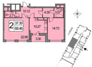 Планировка 2-комнатной квартиры в Белые росы