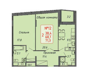 Планировка 2-комнатной квартиры в на Ленинском проспекте