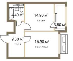 Планировка 1-комнатной квартиры в Redside