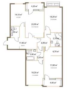 Планировка 4-комнатной квартиры в Redside - тип 1