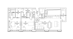 Планировка 3-комнатной квартиры в ВТБ Арена Парк
