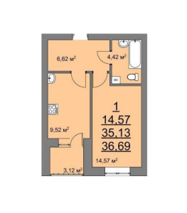 Планировка 1-комнатной квартиры в Томилино