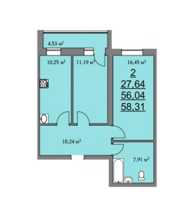 Планировка двухкомнатной квартиры в Томилино