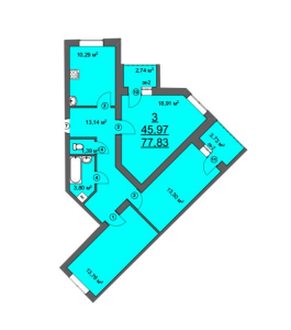 Планировка 3-комнатной квартиры в Томилино