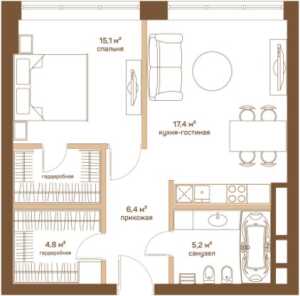Планировка двухкомнатной квартиры в Лица