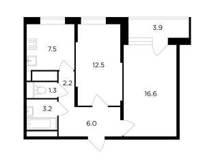 Планировка 2-комнатной квартиры в Новое Медведково