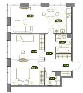 Планировка 2-комнатной квартиры в Собрание клубных домов West Garden