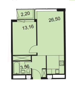 Планировка 1-комнатной квартиры в Лайнер