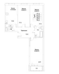 Планировка 3-комнатной квартиры в Битцевские холмы