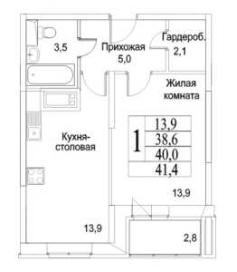 Планировка 1-комнатной квартиры в Битцевские холмы