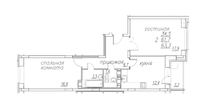 Планировка 2-комнатной квартиры в Полет