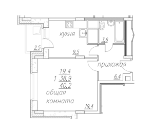 Планировка 1-комнатной квартиры в Полет