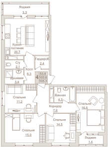 Планировка 4-комнатной квартиры в Влюберцы - тип 1