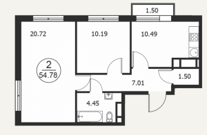 Планировка 2-комнатной квартиры в Катуар - тип 2