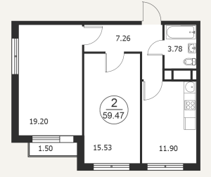 Планировка двухкомнатной квартиры в Катуар