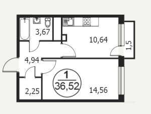 Планировка 1-комнатной квартиры в Катуар