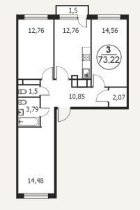 Планировка трехкомнатной квартиры в Катуар