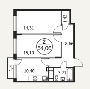 Планировка 2-комнатной квартиры в Катуар
