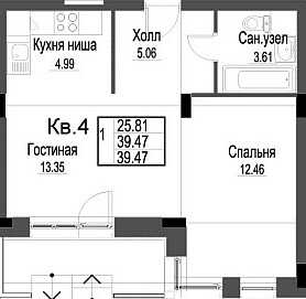Планировка 1-комнатной квартиры в Лесной