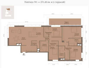 Планировка 4-комнатной квартиры в Монэ - тип 1