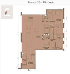 Планировка 4-комнатной квартиры в Монэ - тип 2