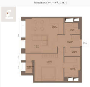 Планировка двухкомнатной квартиры в Монэ