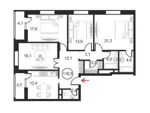 Планировка 4-комнатной квартиры в Искра-Парк - тип 1