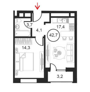 Планировка 1-комнатной квартиры в Искра-Парк
