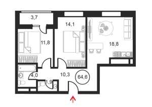 Планировка 2-комнатной квартиры в Искра-Парк