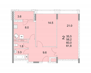Планировка 2-комнатной квартиры в River Park