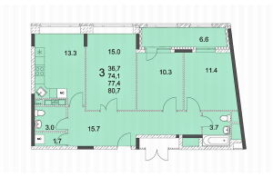 Планировка 3-комнатной квартиры в River Park